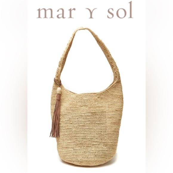 Elegant Mar Y Sol Raffia Open Weave Natural Bucket Bag - Made in Madagascar - Picture 1 of 9